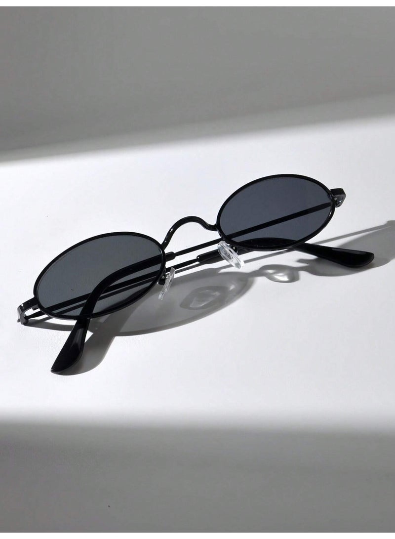 Shein Classic Oval Metal Frame Fashion Glasses, Suitable For Casual Black - Image 1